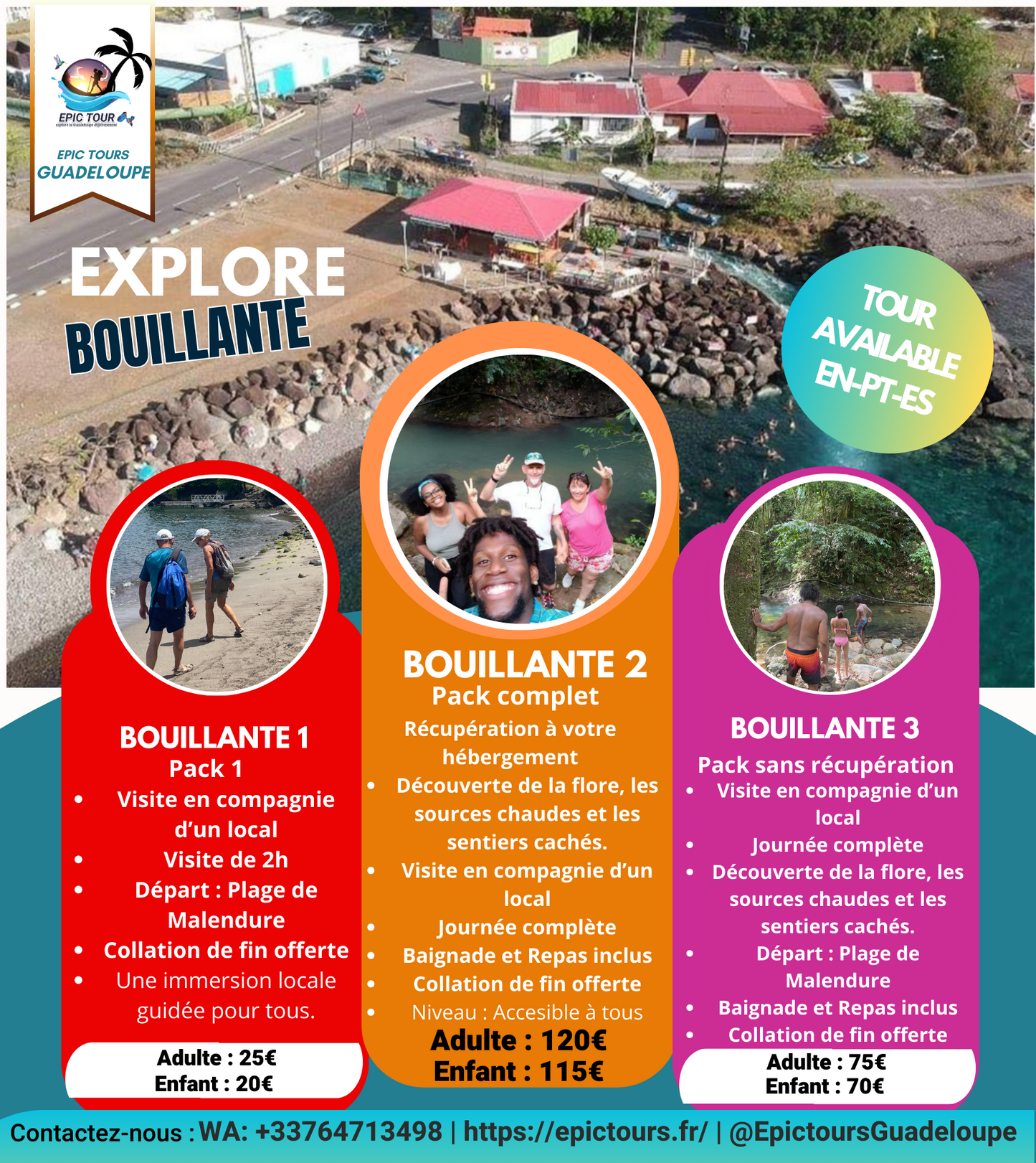 Visite de la ville aux Eaux Chaudes - Bouillante